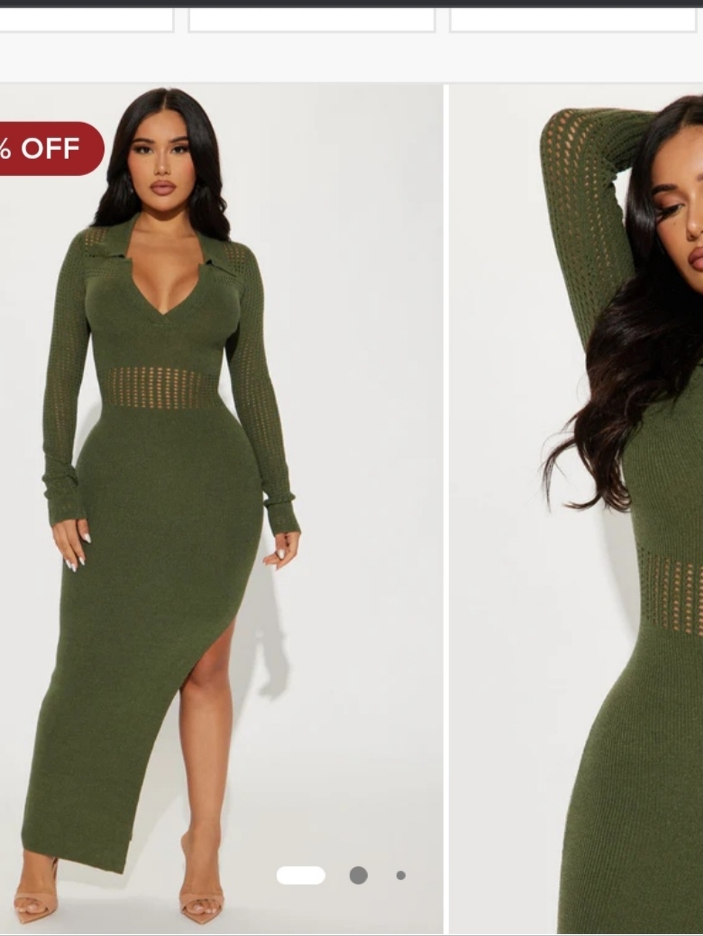 Fashion Nova Olive Green Long Sleeve Knit Midi Dress
